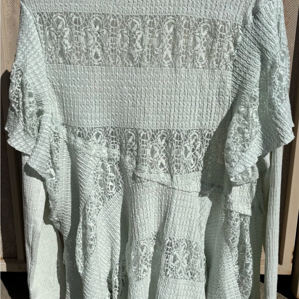 NWOT! Free People Snowfall‎ Lace Patchwork Ruffle Tunic Top Ice Castle ~ Large